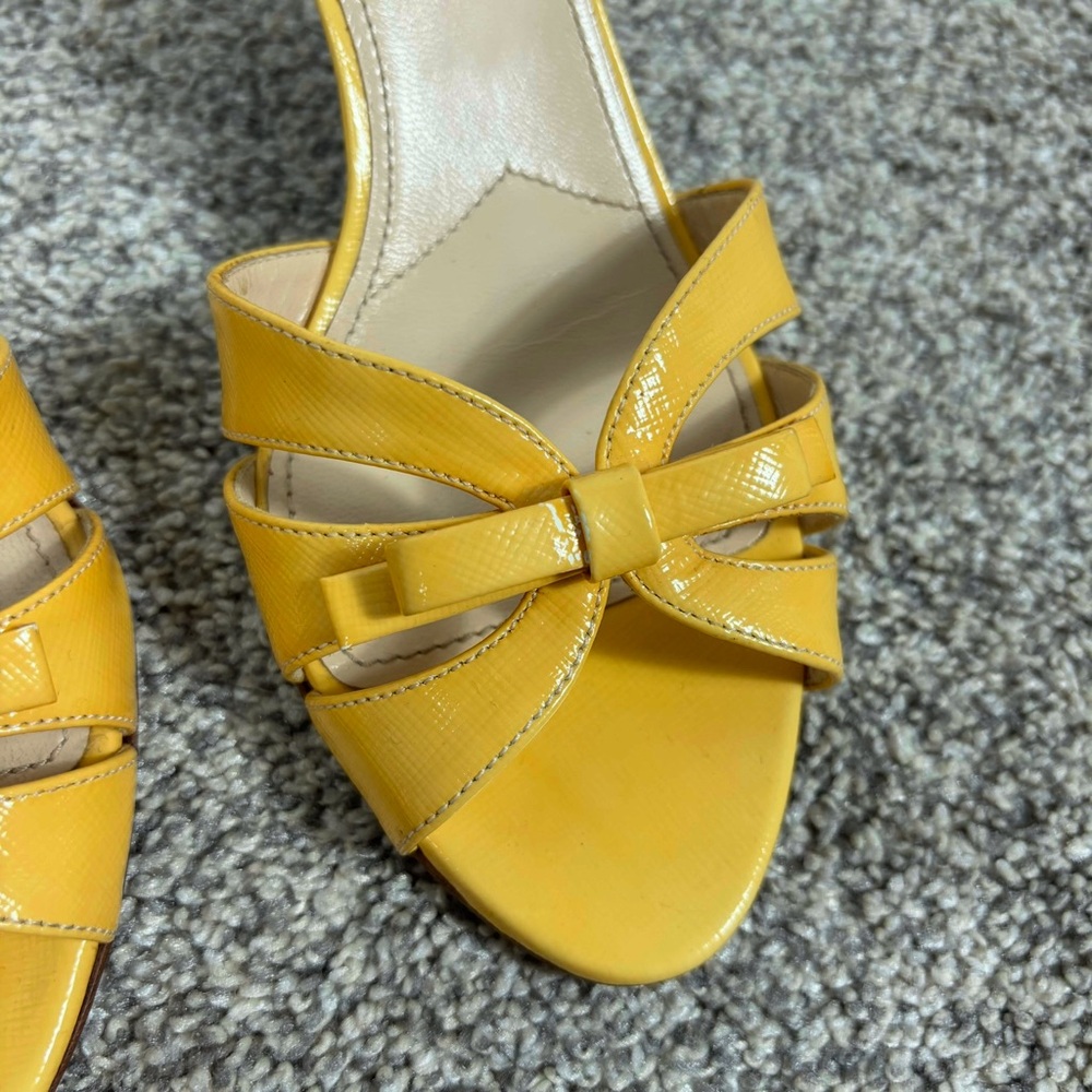 Prada Yellow Saffiano Leather Bow Detail Kitten Heels Size 37 - Picture 10 of 11